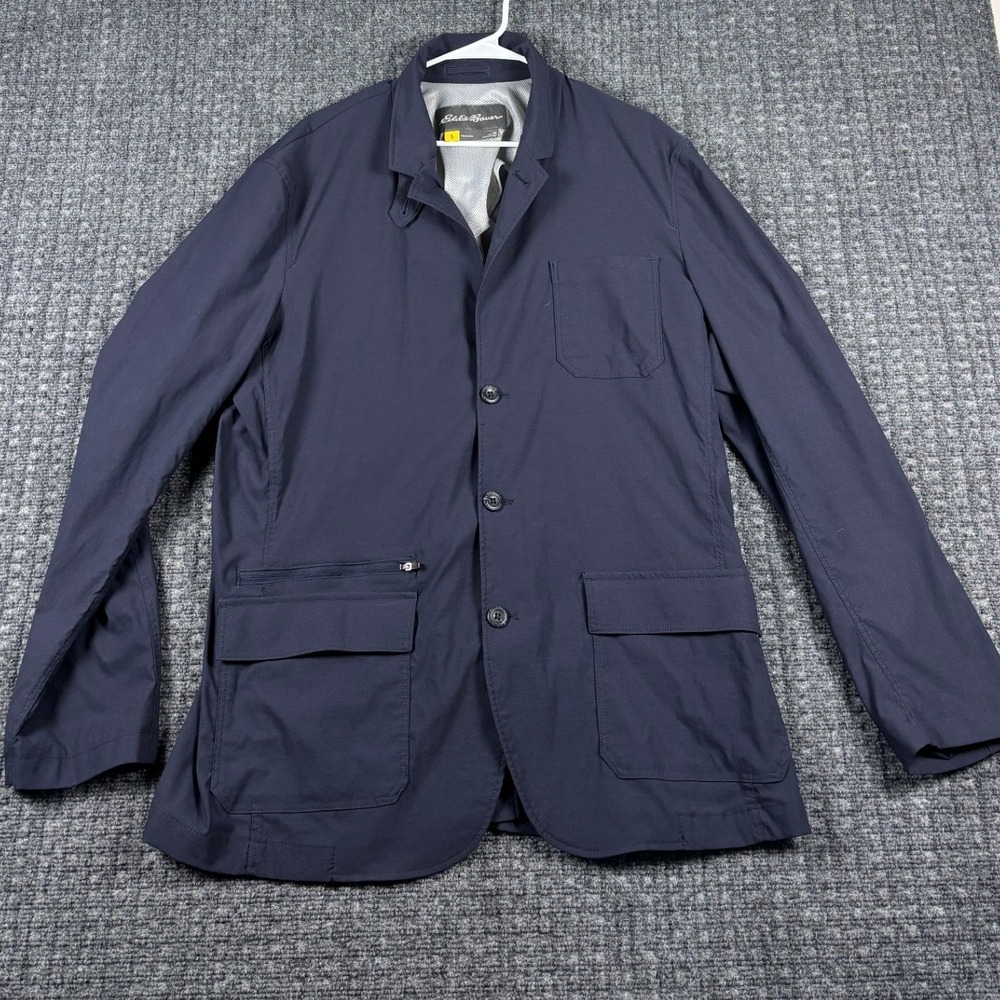 Eddie Bauer Travex Voyager Blazer Mens 46 Navy Blue Nylon Stretch Travel Jacket